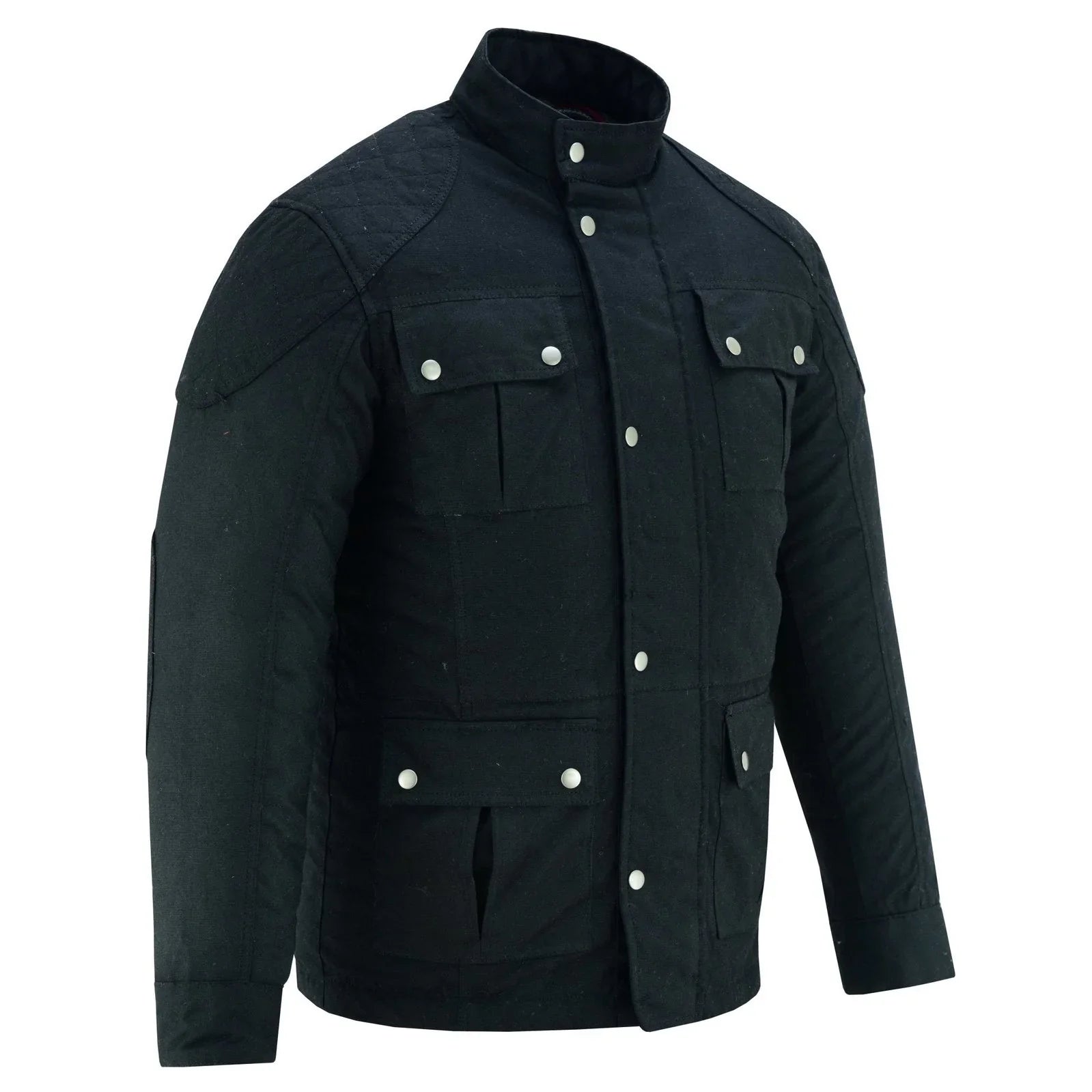Men's Classic Black Waxed Cotton Motorcycle Jacket Textile Biker Armoured vintag