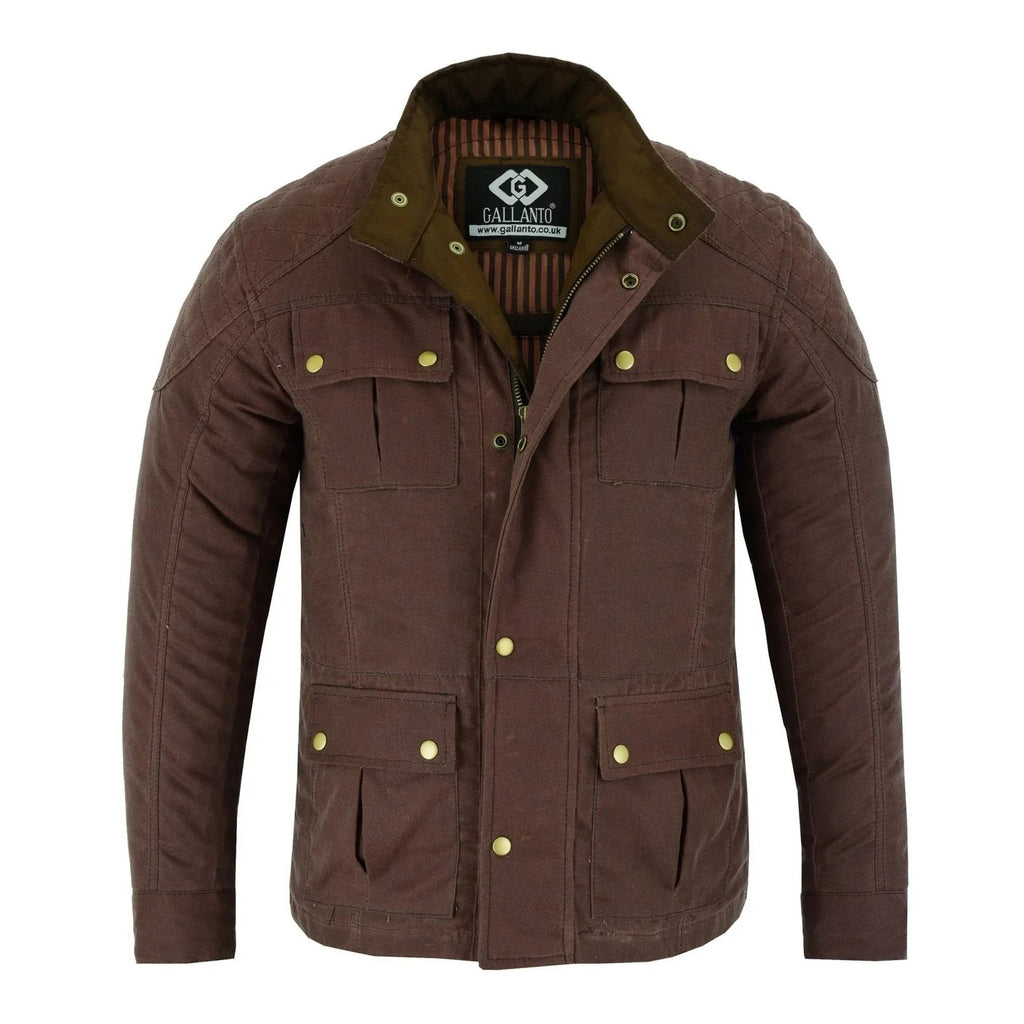 Men's Classic Brown Waxed Cotton Motorcycle Jacket Textile Biker Armoured vintag