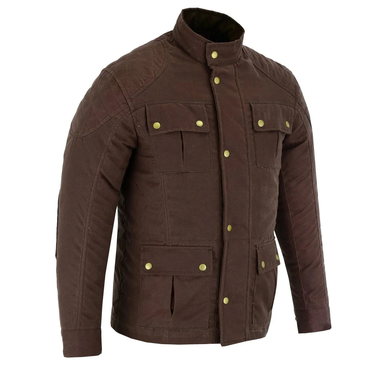 Men's Classic Brown Waxed Cotton Motorcycle Jacket Textile Biker Armoured vintag