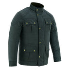 Men's Classic Green Waxed Cotton Motorcycle Jacket Textile Biker Armoured vintag