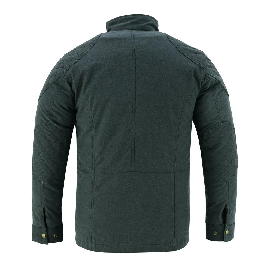 Men's Classic Green Waxed Cotton Motorcycle Jacket Textile Biker Armoured vintag