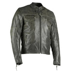 Men's Collarless Distressed Leather Biker Motorcycle Armoured Jacket
