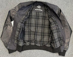 Mens Dark Grey Tweed Casual Bomber Jacket with real leather sleeves