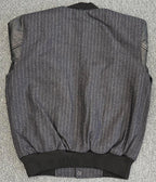 Mens Dark Grey Tweed Casual Bomber Jacket with real leather sleeves