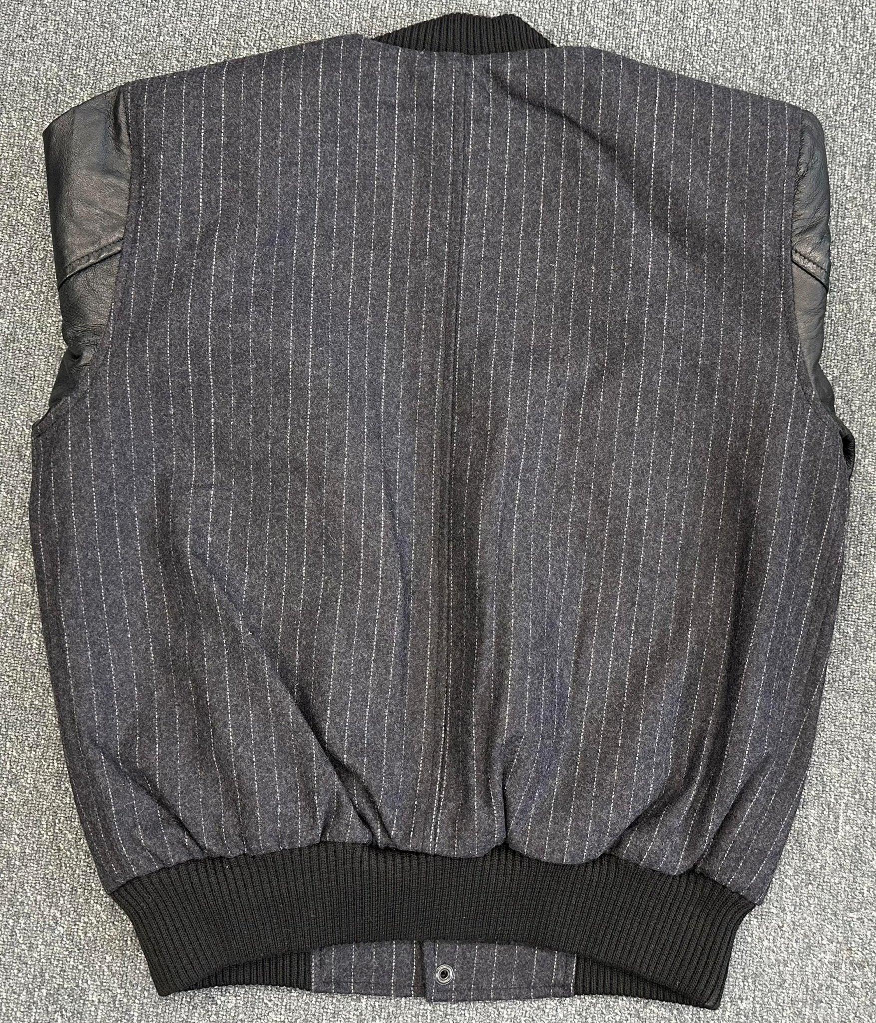 Mens Dark Grey Tweed Casual Bomber Jacket with real leather sleeves