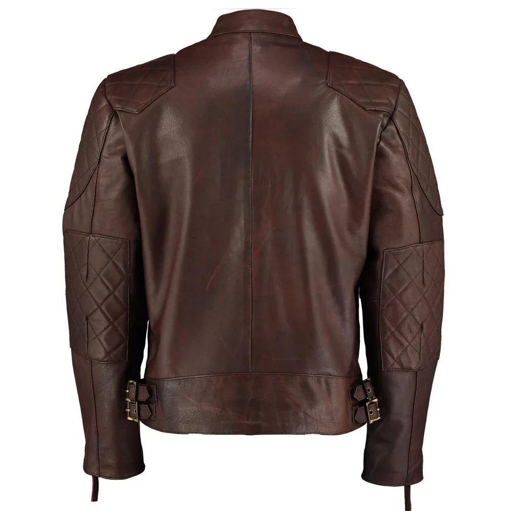 Mens David Beckham Vintage Brown Stannard Leather Jacket