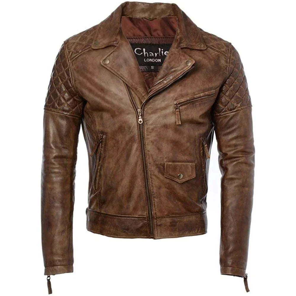 Mens Diamond Red Biker Leather Biker Jacket : Soltau
