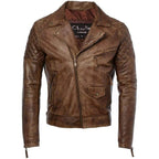 Mens Diamond Red Biker Leather Biker Jacket : Soltau