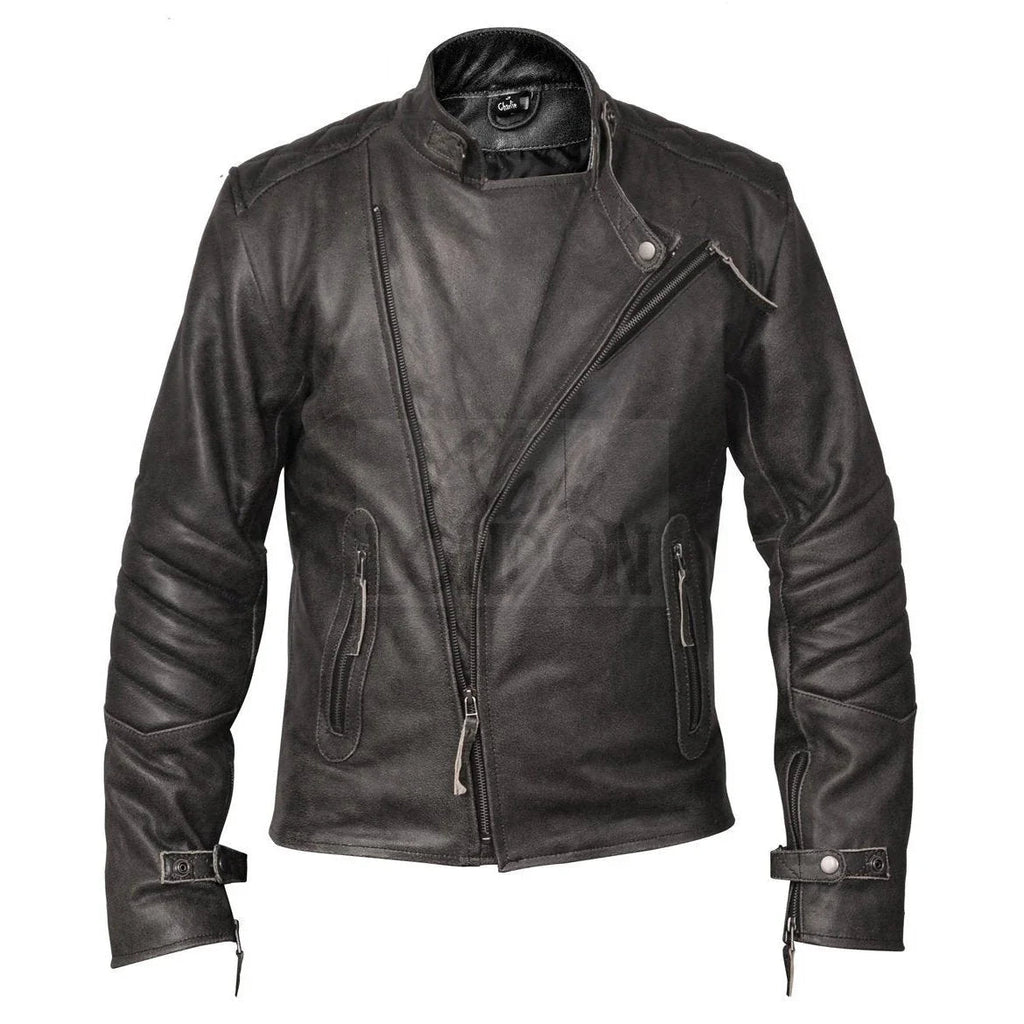 Mens Distressed Grey David Beckham Kendal Leather Jacket