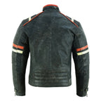 Men’s Distressed Orange & Creme Stripes Motorcycle Leather Jacket