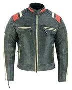 Men’s Distressed Orange Striped Motorcycle Cowhide Leather Jacket