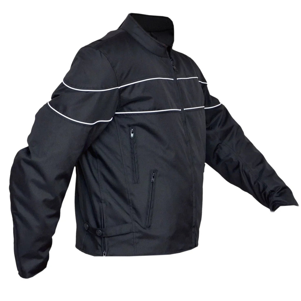 Mens Flaming Skull Armored Black Textile Motorcycle Biker Jacket