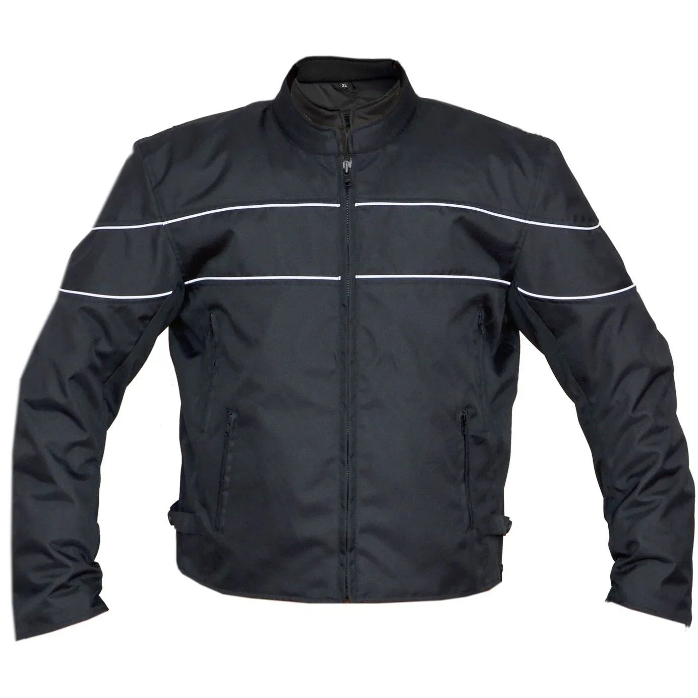 Mens Flaming Skull Armored Black Textile Motorcycle Biker Jacket