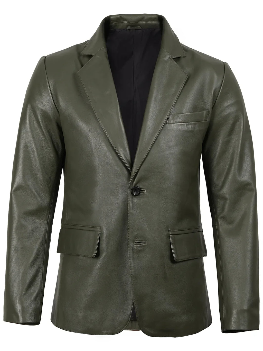 Men's Dark Green Real Leather Blazer