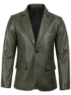 Men's Dark Green Real Leather Blazer