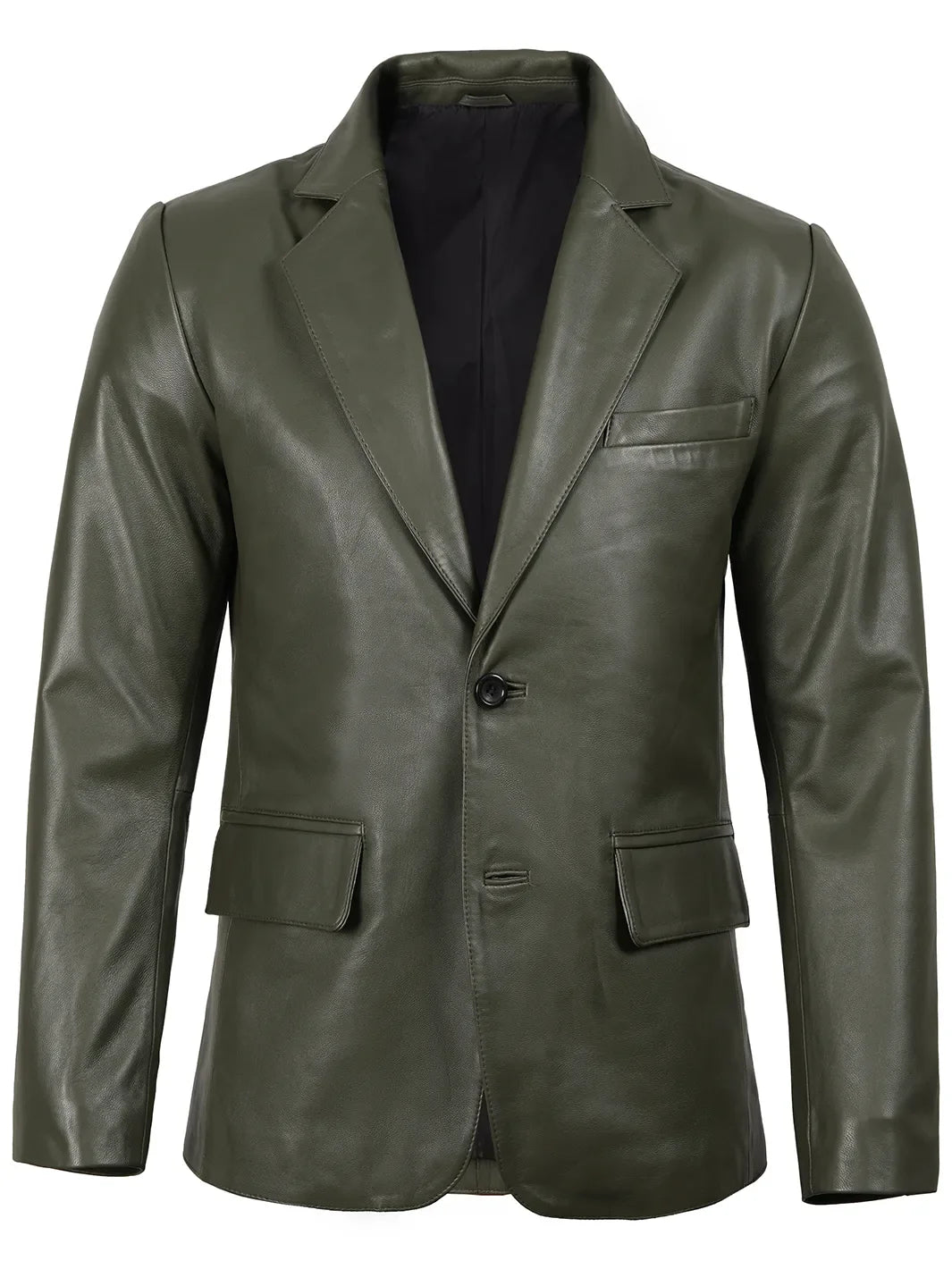 Men's Dark Green Real Leather Blazer