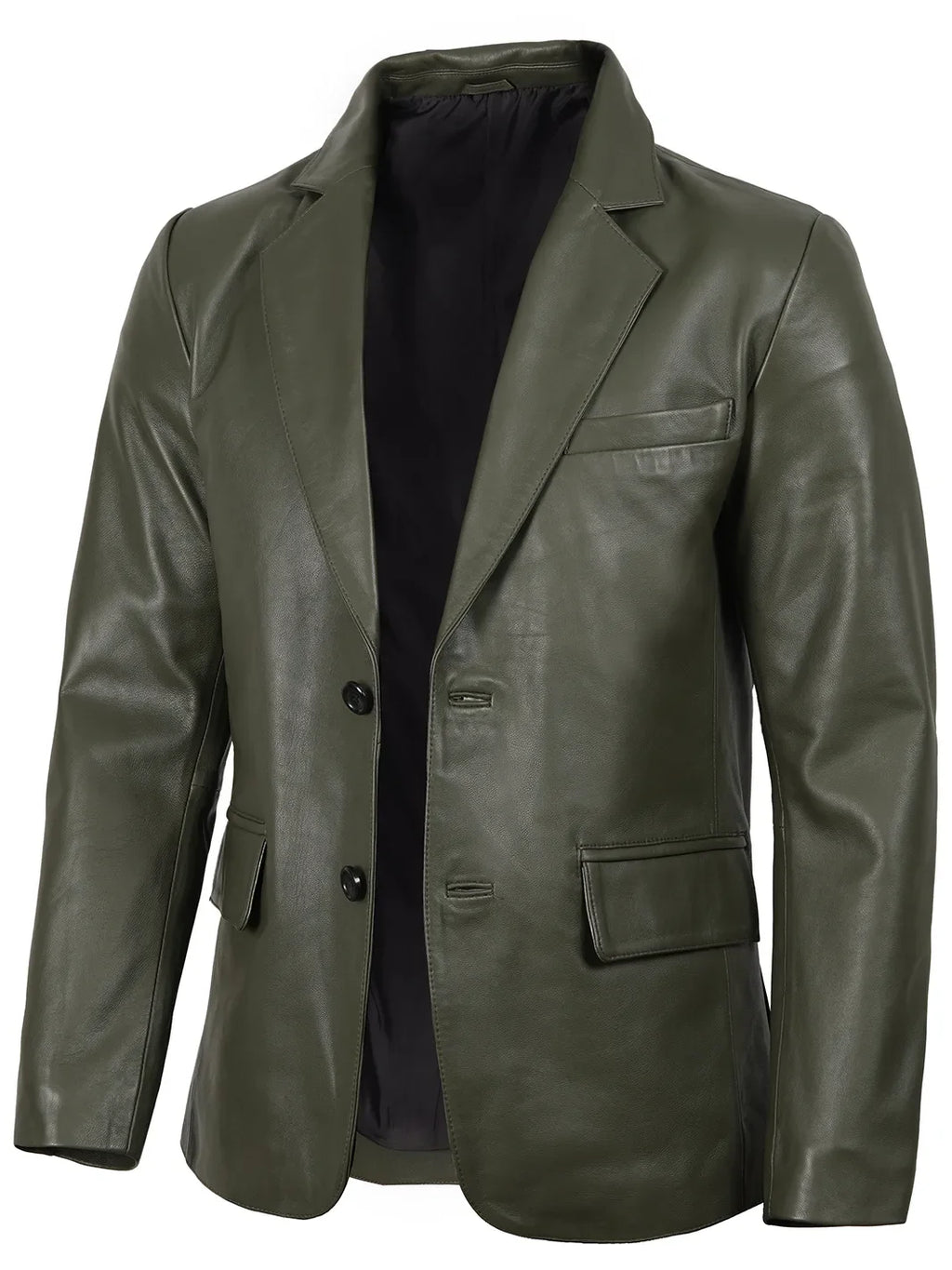 Men's Dark Green Real Leather Blazer