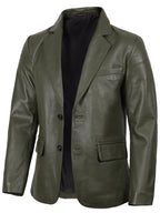 Men's Dark Green Real Leather Blazer