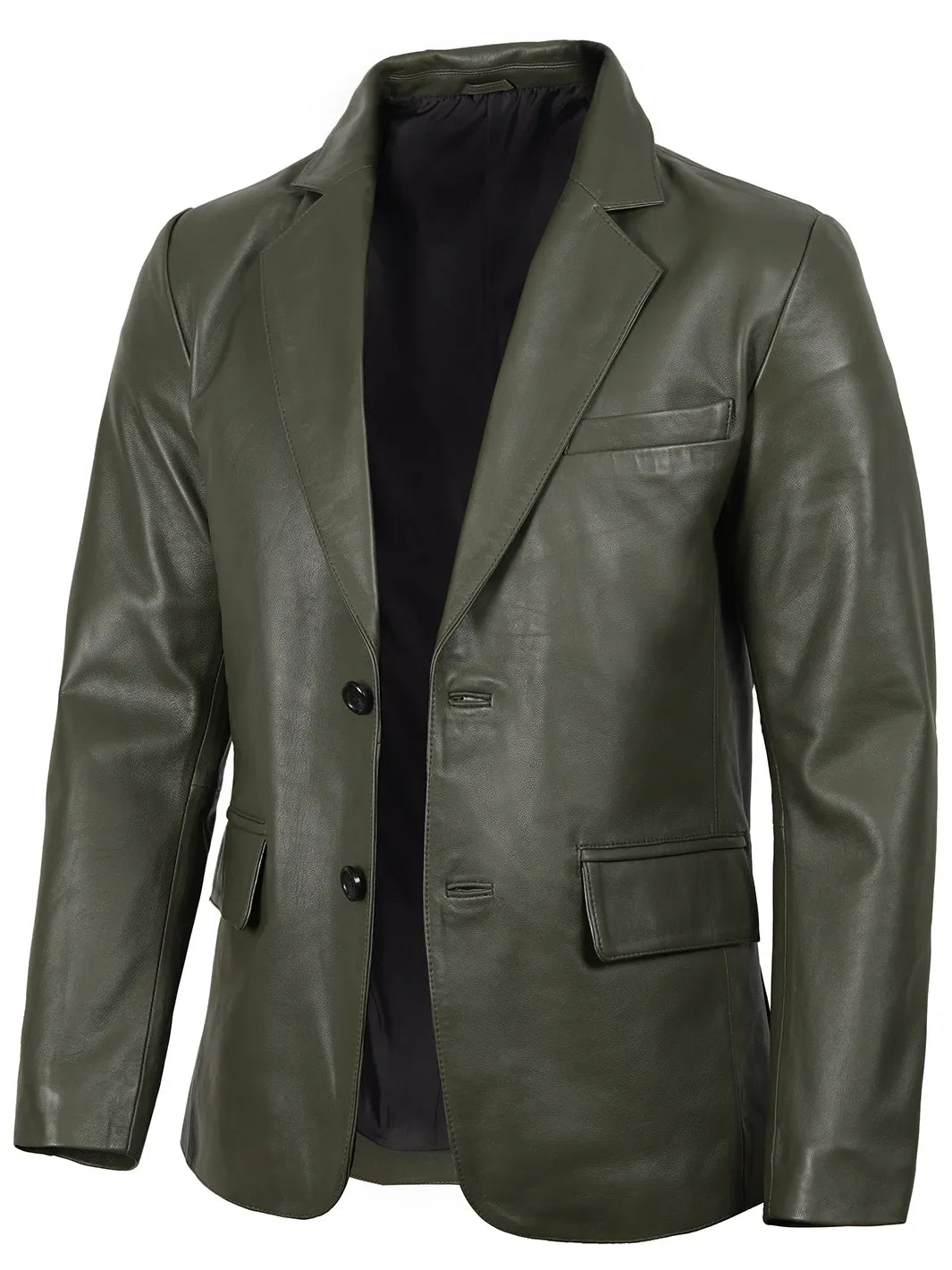 Men's Dark Green Real Leather Blazer