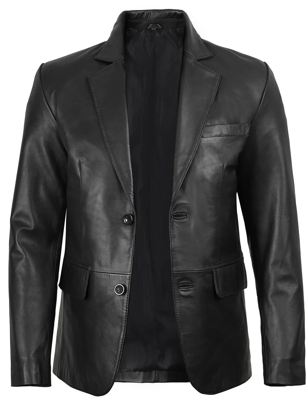 Men's Two Button Black Leather Blazer