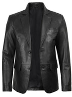 Men's Two Button Black Leather Blazer