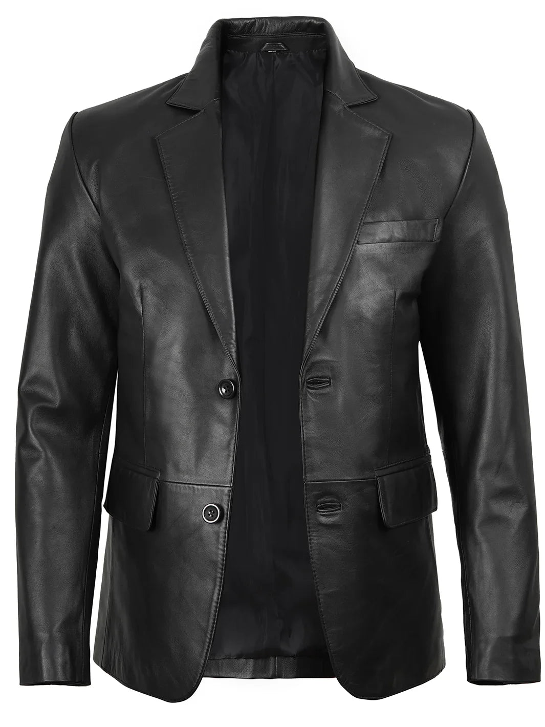 Men's Two Button Black Leather Blazer