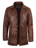 Bristol Men's Vintage Cognac Brown Leather Car Coat