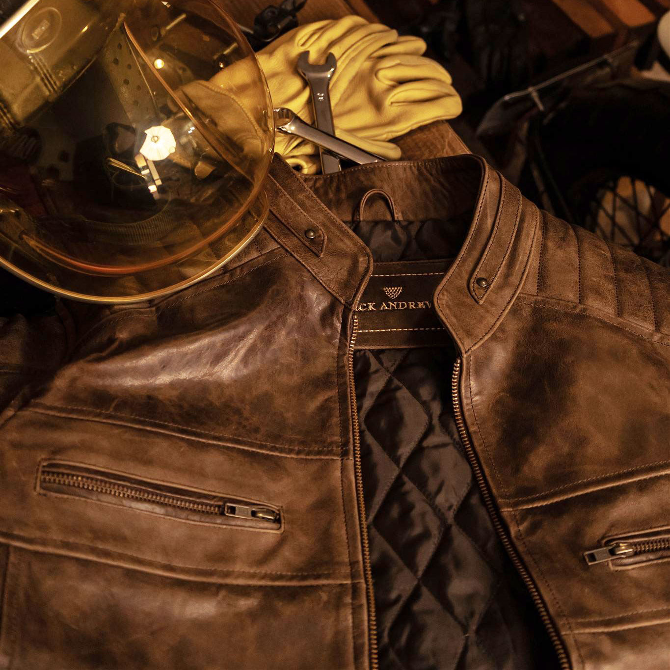 Cafe Racer Leather Jacket | Distressed Brown
