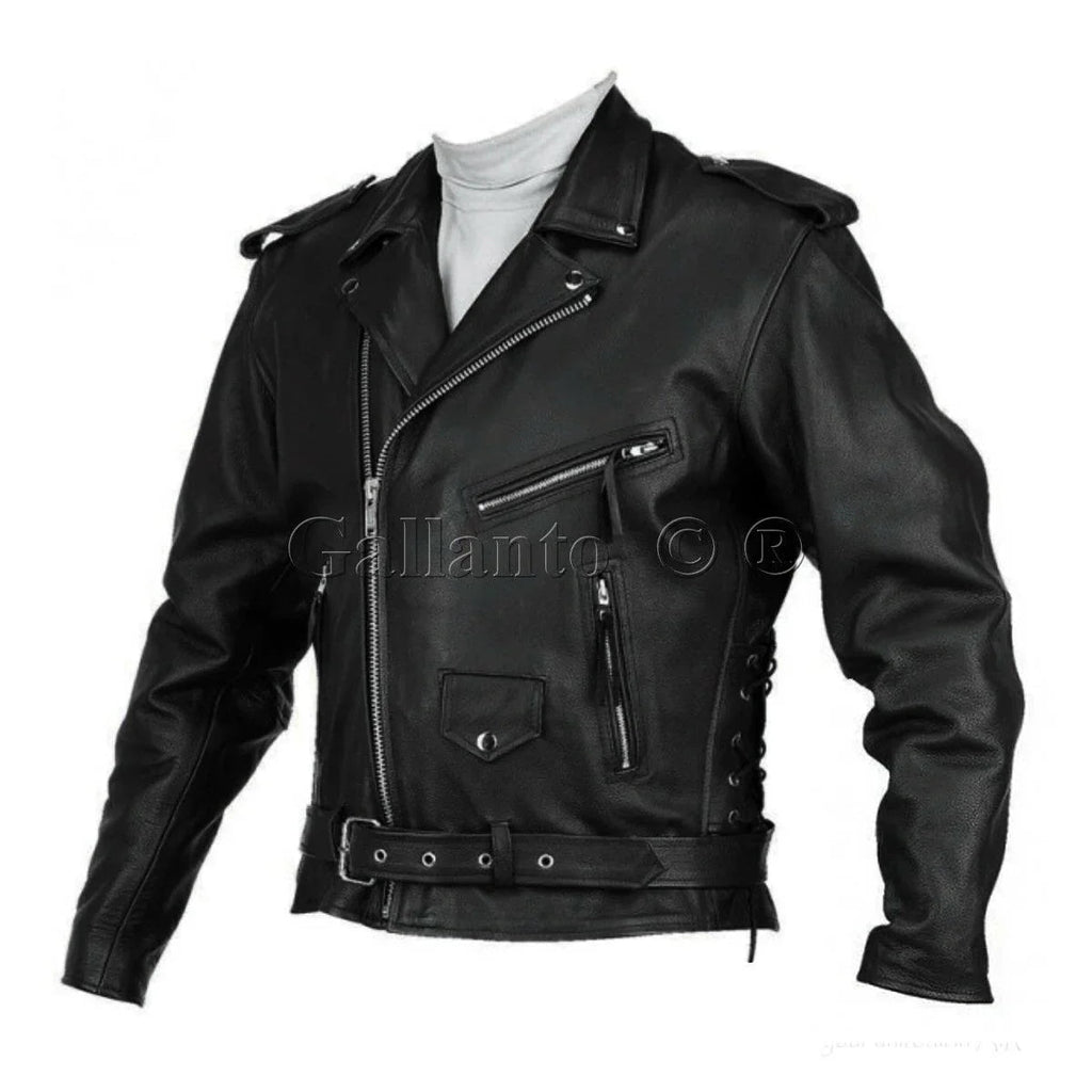 Mens Marlon Brando Black Biker Motorcycle Armoured Jacket Terminator Style