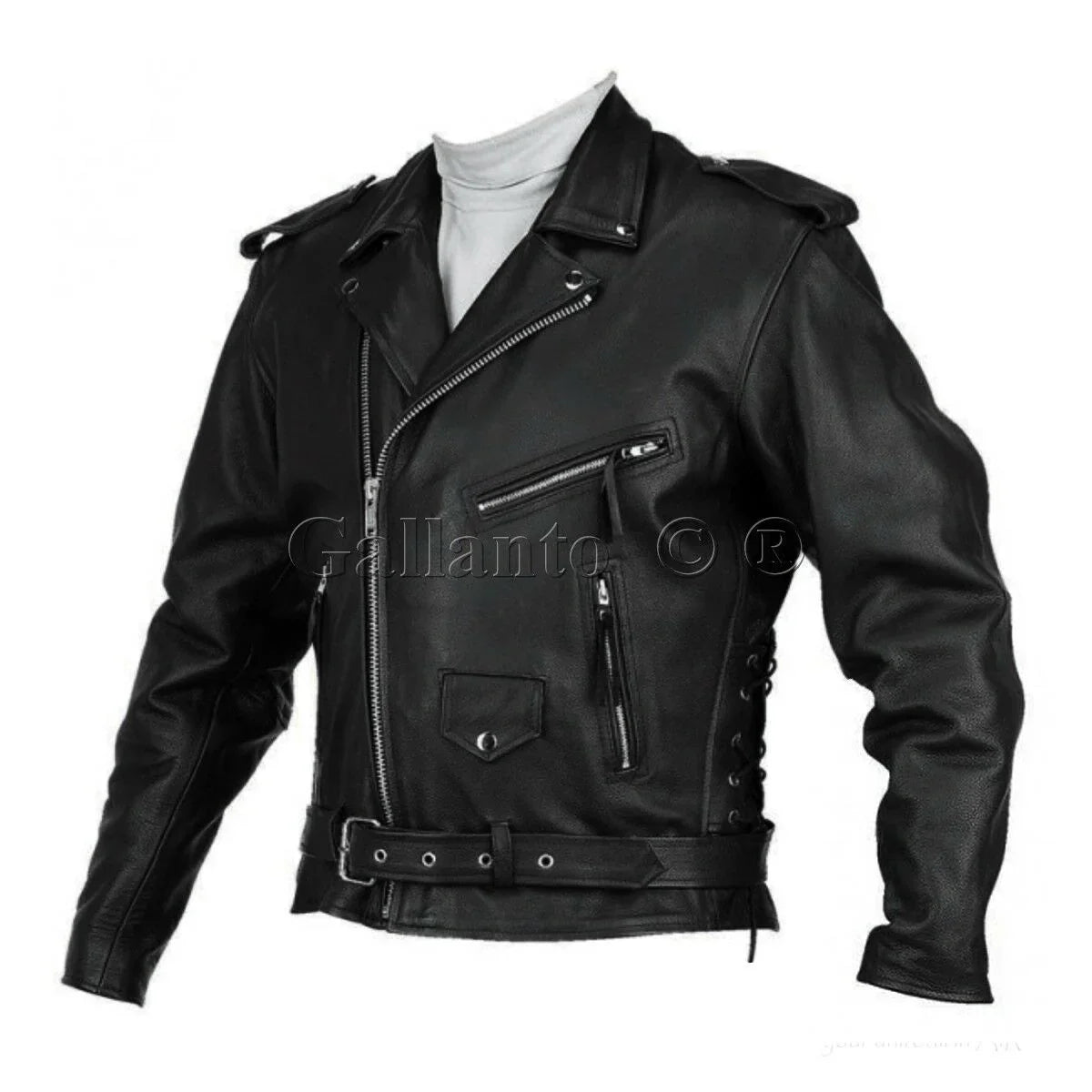Mens Marlon Brando Black Biker Motorcycle Armoured Jacket Terminator Style