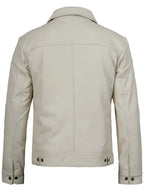 Men Off White Real Leather Harrington Jacket
