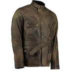 Mens Olive Green Benjamin Button Biker Vintage Leather Jacket Motorcycle