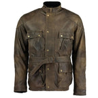 Mens Olive Green Benjamin Button Biker Vintage Leather Jacket Motorcycle
