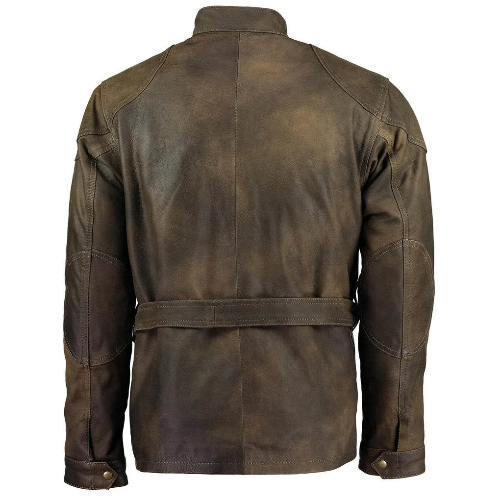 Mens Olive Green Benjamin Button Biker Vintage Leather Jacket Motorcycle