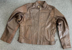 Men's Premium Brown Distressed Leather USA Eagle Embossed Racer Jacket XL