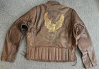 Men's Premium Brown Distressed Leather USA Eagle Embossed Racer Jacket XL