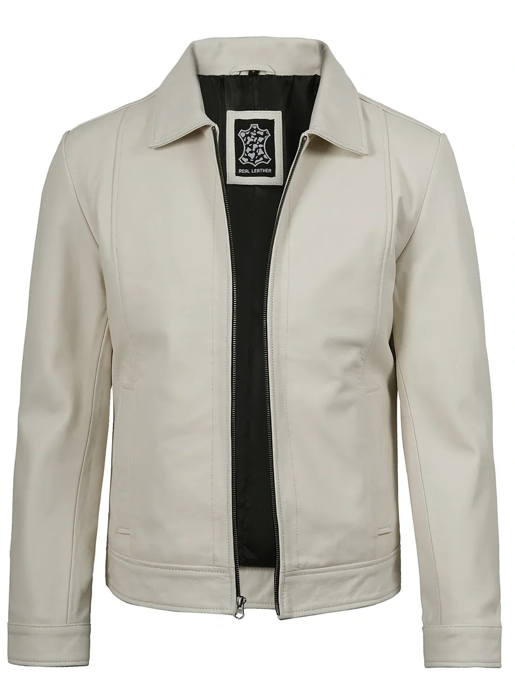 Men Off White Real Leather Harrington Jacket
