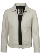 Men Off White Real Leather Harrington Jacket