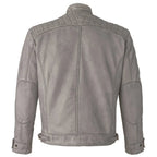 Mens Retro Vintage Grey Style Zipped Diamond Casual Biker Leather Jacket