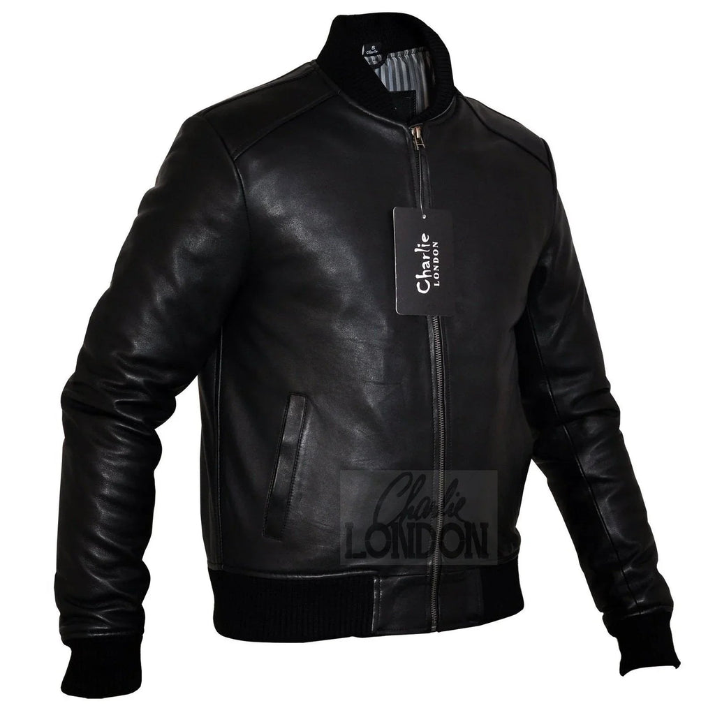 Mens Sand Style Bomber Leather Jacket