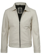 Men Off White Real Leather Harrington Jacket
