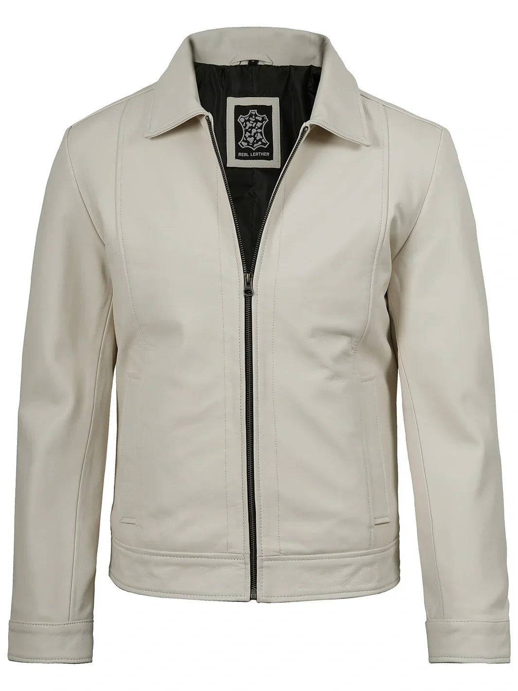 Men Off White Real Leather Harrington Jacket