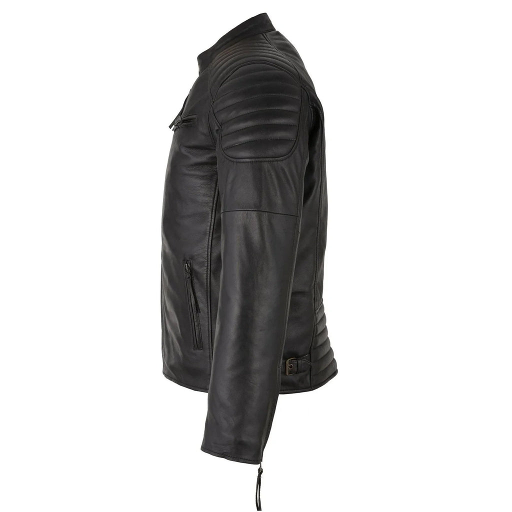 Mens Slim Fit Retro Style Biker Black Leather Jacket - Ivar