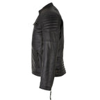 Mens Slim Fit Retro Style Biker Black Leather Jacket - Ivar