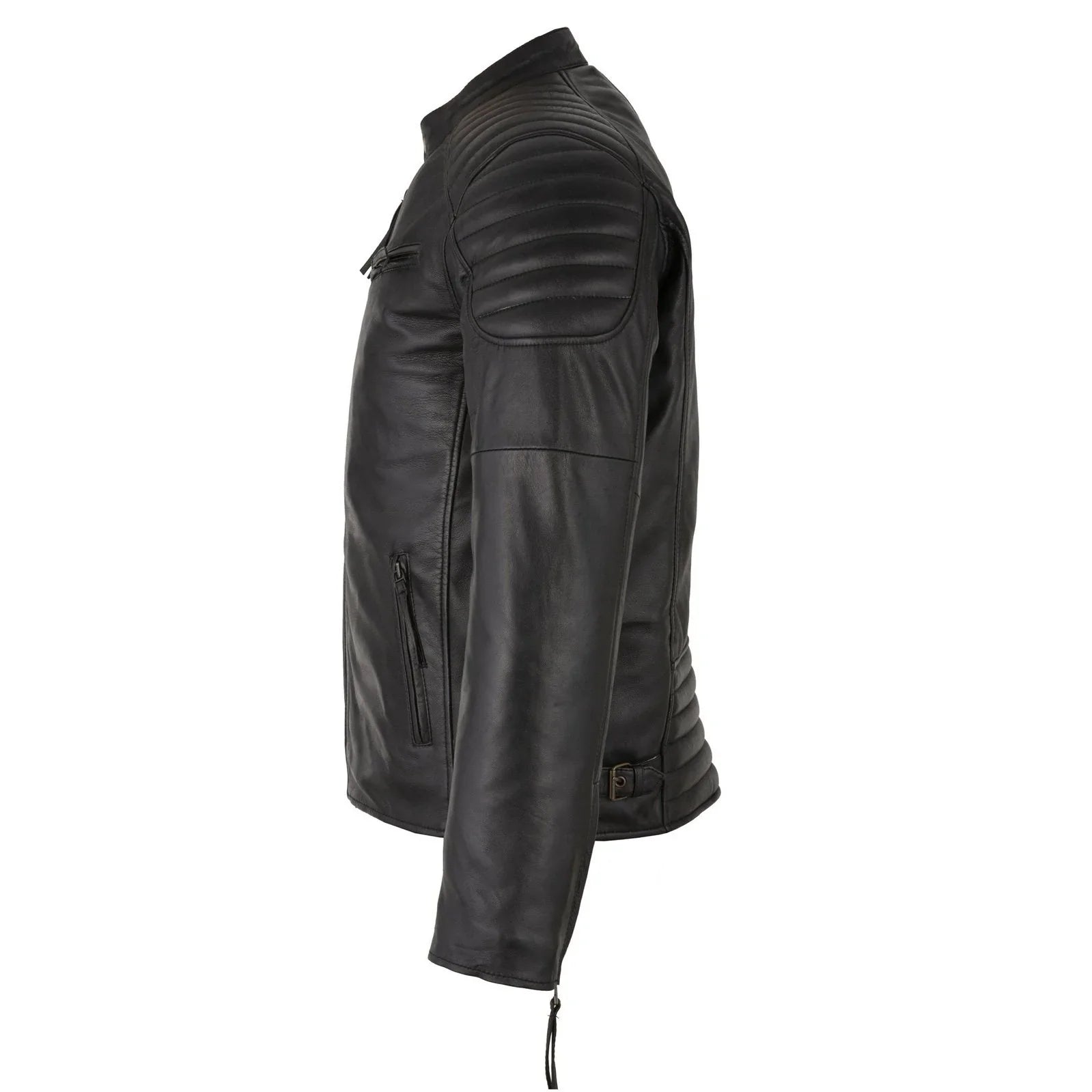 Mens Slim Fit Retro Style Biker Black Leather Jacket - Ivar