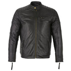 Mens Slim Fit Retro Style Biker Black Leather Jacket - Ivar