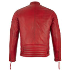 Mens Slim Fit Retro Style Biker Red Leather Jacket - Ivar
