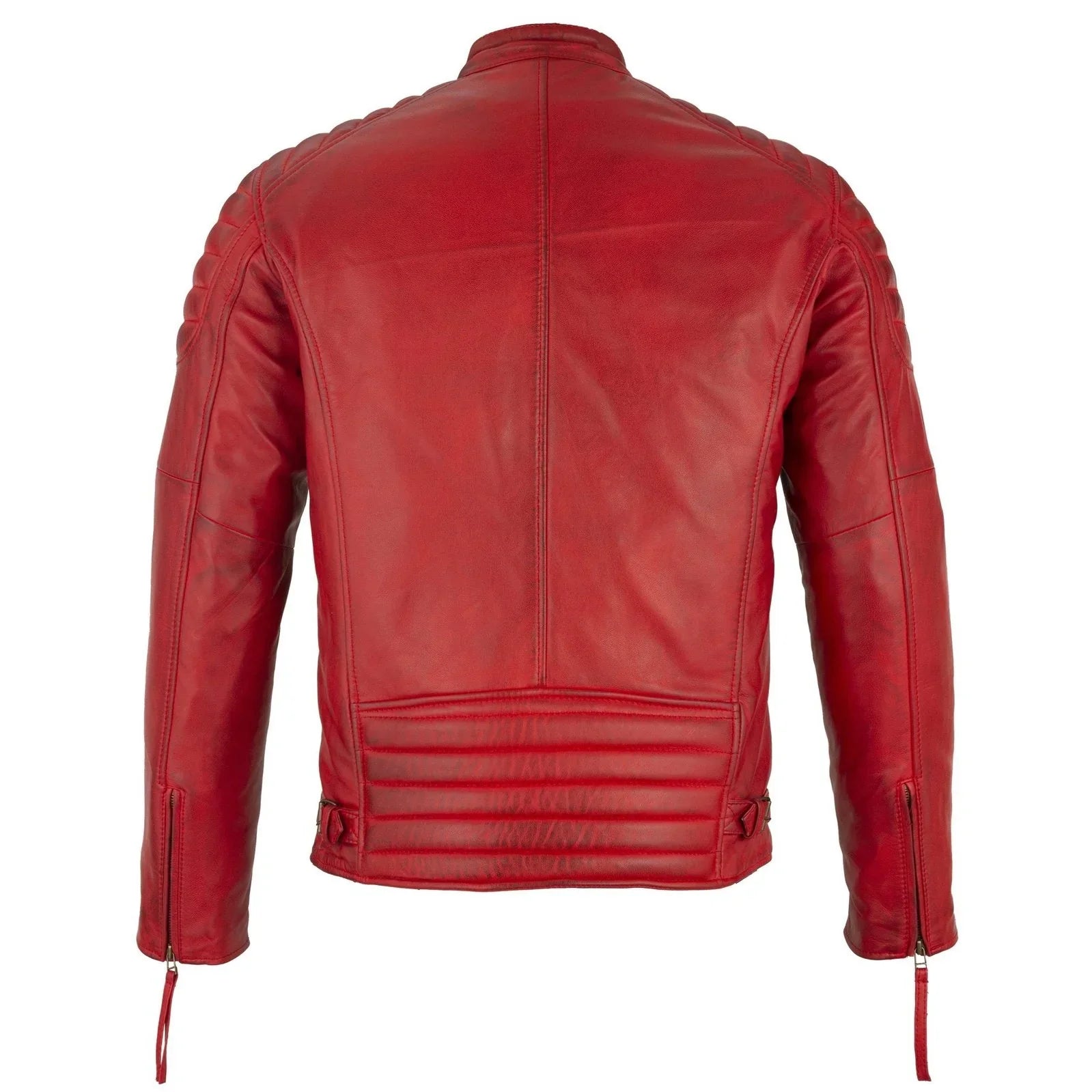 Mens Slim Fit Retro Style Biker Red Leather Jacket - Ivar