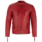 Mens Slim Fit Retro Style Biker Red Leather Jacket - Ivar