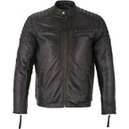 Mens Slim Fit Retro Style Zipped Biker Jacket Real Washed Leather Tan, Vintage Brown & Red
